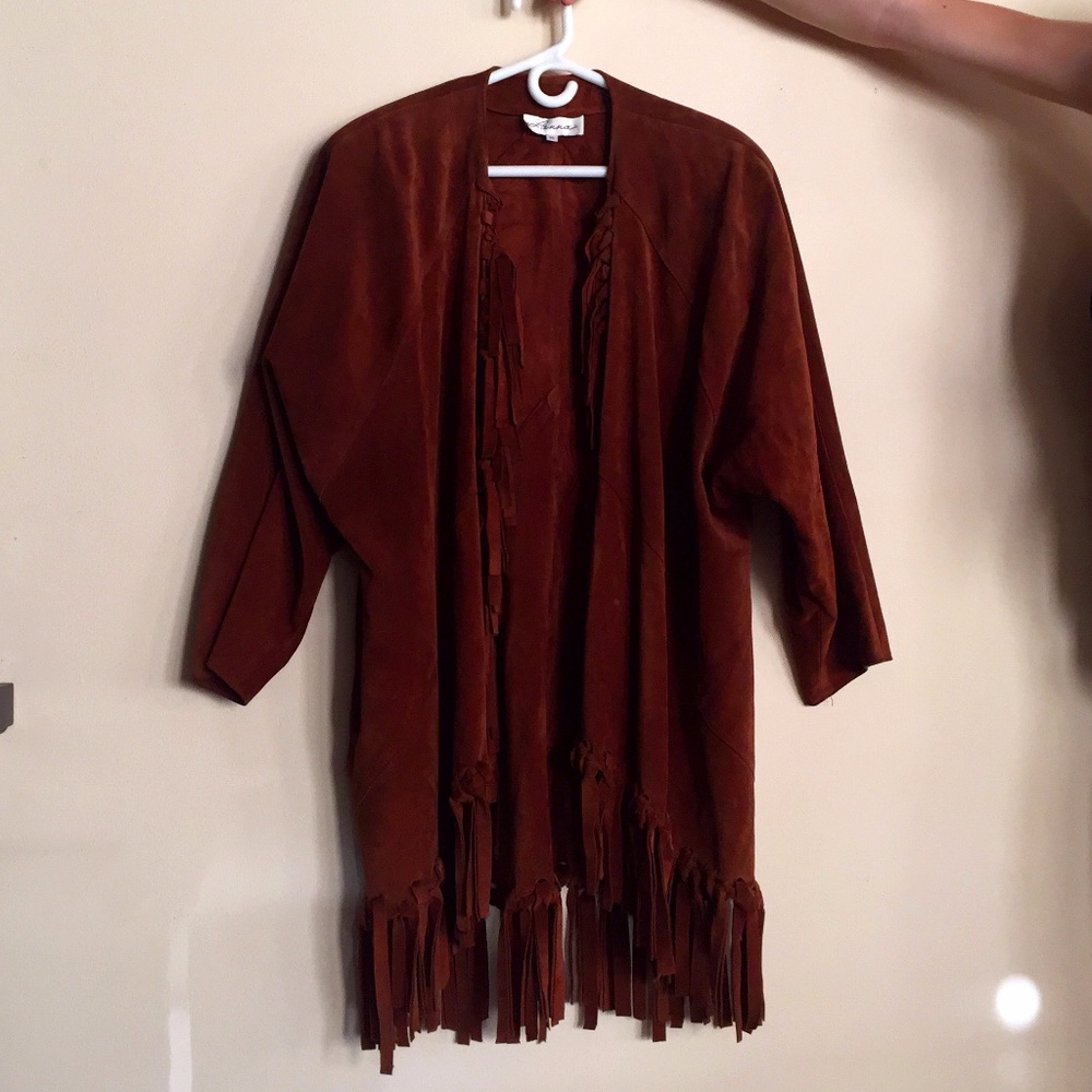 Brown Leather/Suede Western Fringe Coat